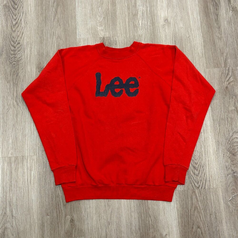 Vintage 70s 80s Lee Riders Raglan Sweatshirt Men's Size Medium Red Black Promo